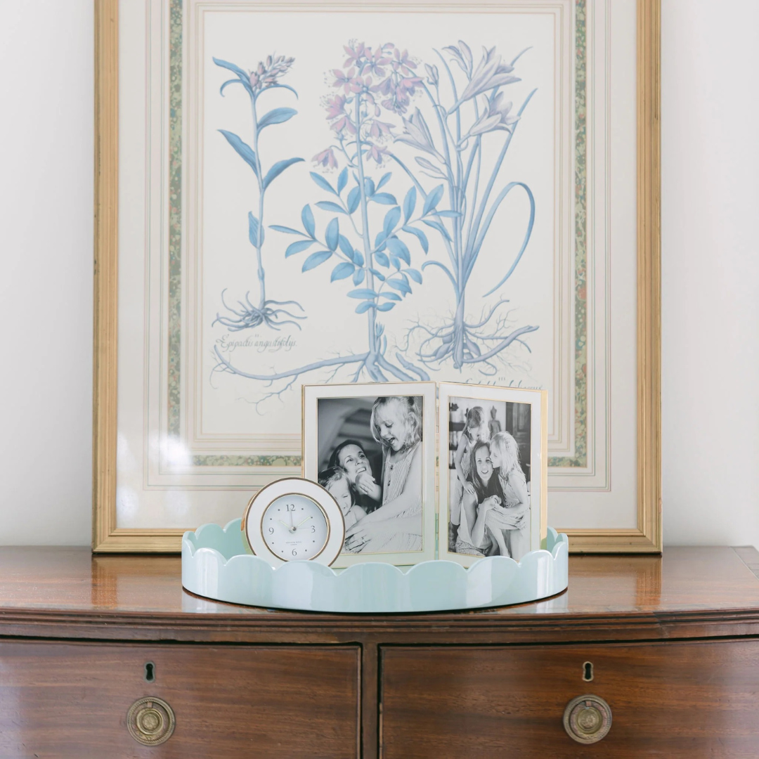 Clock/Barometer Alarm Enamel White and Gold