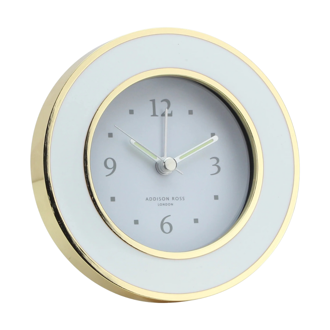 Clock/Barometer Alarm Enamel White and Gold