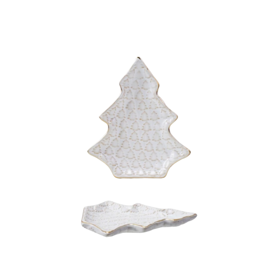 Stoneware Tree Shaped Plate with Trees