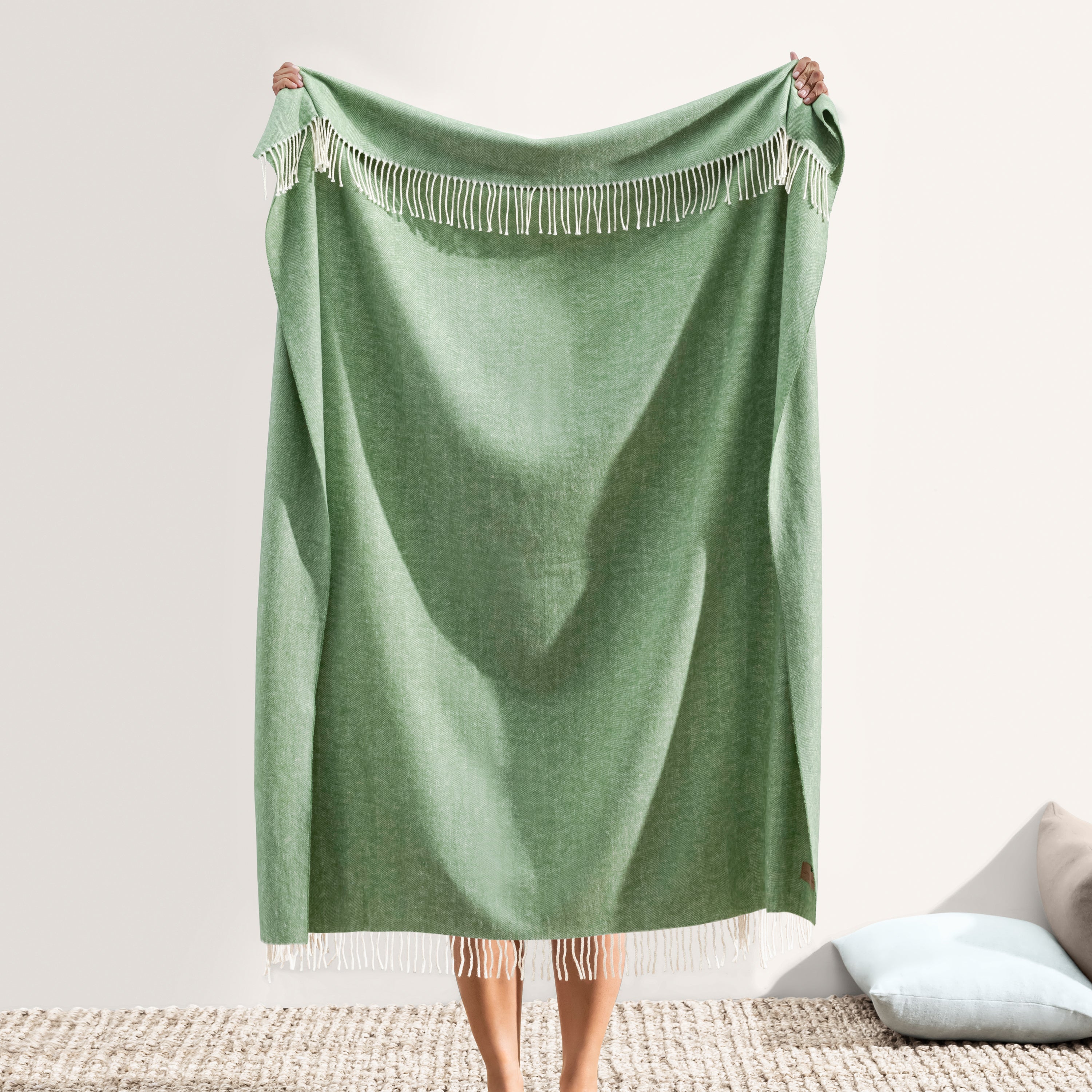 Italian Herringbone Throw Olive