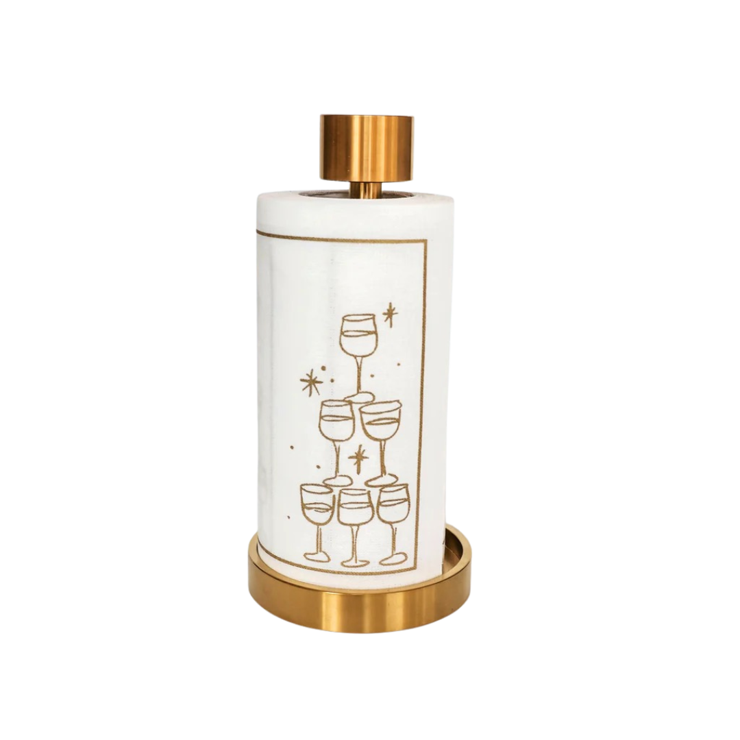 Golden Bubbles Cocktail Napkins Gold Border w/ Gold Stand