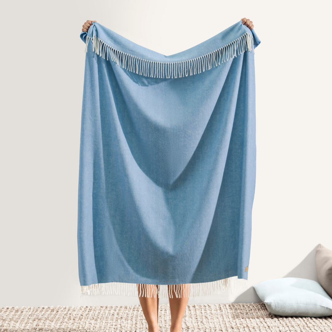 Italian Herringbone Throw Chambray