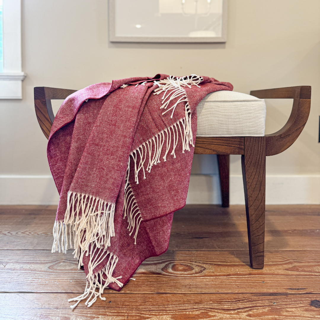 Italian Herringbone Throw Cranberry