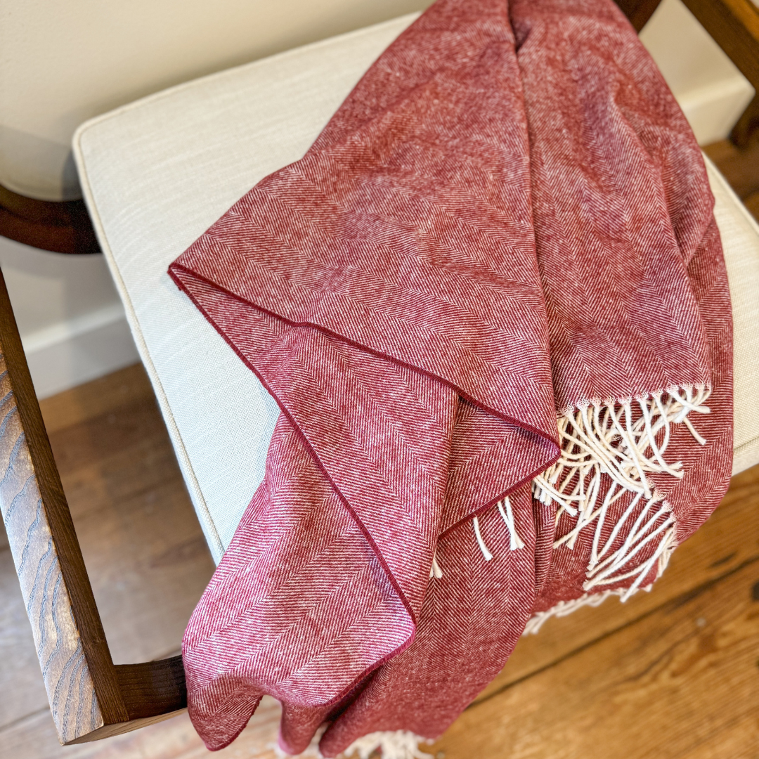 Italian Herringbone Throw Cranberry