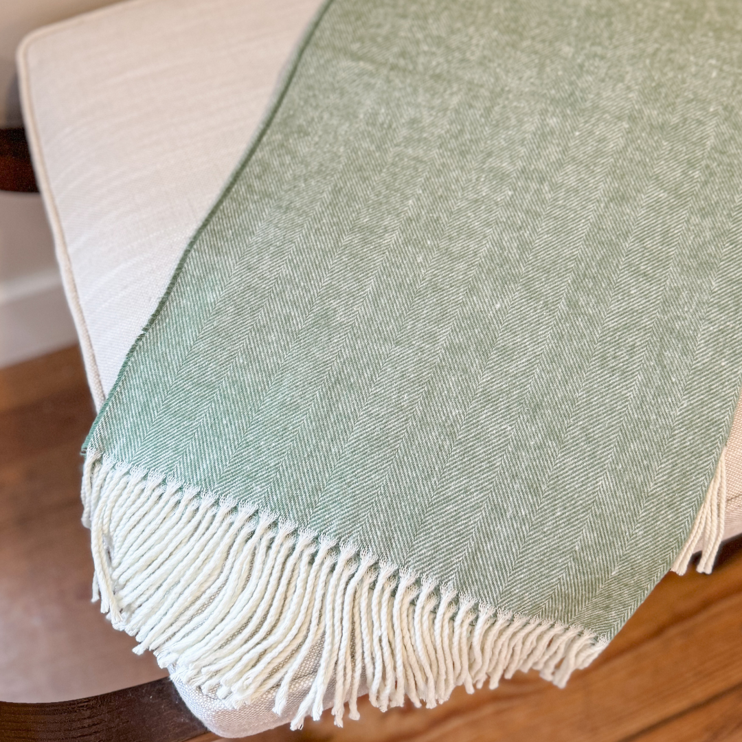 Italian Herringbone Throw Olive