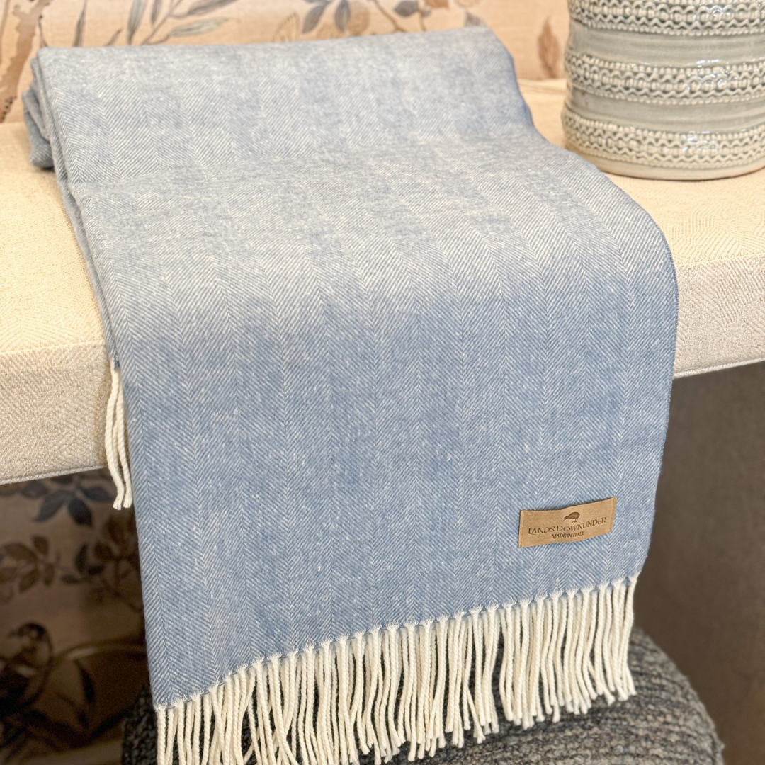 Italian Herringbone Throw Chambray